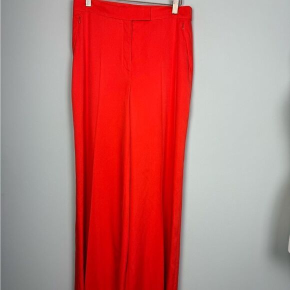 AKRIS | NEW Floretta Orange Wide Leg High Waist Silk Pants Women’s Size 8 - Picture 4 of 16